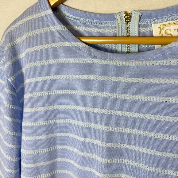 Sail to Sable Blue White Textured Rope Stripe Knit Long Sleeve Dress Size L - Picture 4 of 15